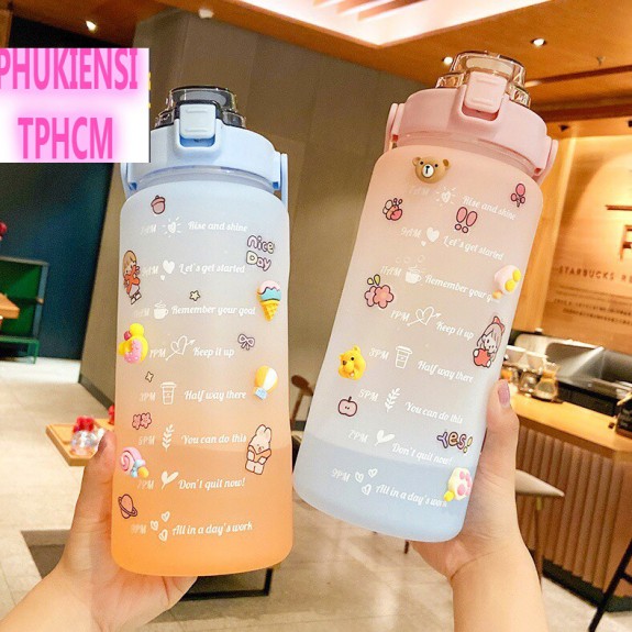 Bình đựng nước 2 lít chia vạch thời gian dành cho người bình nước 1 lít 600ml có chất liệu an toàn tiện lợi