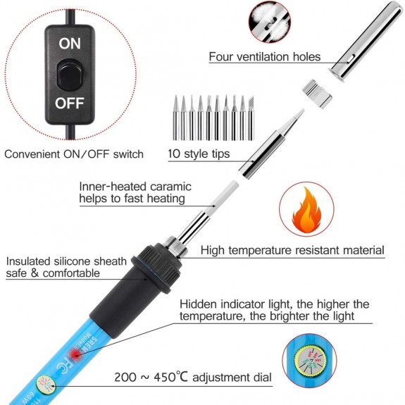 bộ 9 món  Mỏ hàn thiếc điều chỉnh nhiệt độ, máy hàn chì mini, mỏ hàn tq936 60w 220v và phụ kiện hàn, thiếc hàn